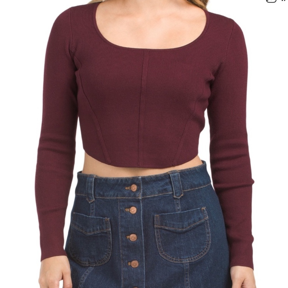 House Of Harlow Long Sleeve Ribbed Knit Corset Crop Top